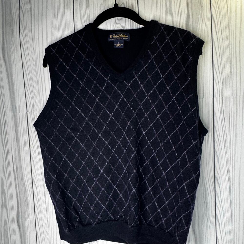 Vintage Brooks Brothers Mens Sweater Vest L Blue Argyle Merino Wool Hong Kong